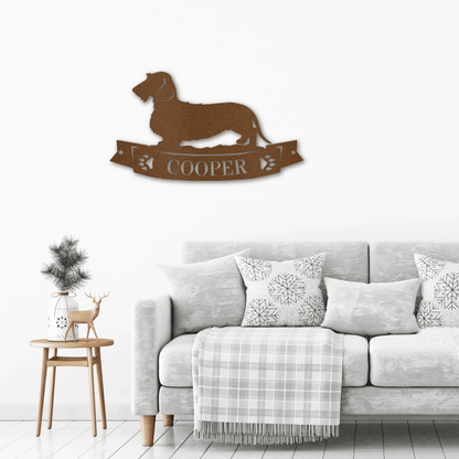 Dachshund Wirehaired Banner Custom Name Metal Art Wall Sign - Mallard Moon Gift Shop