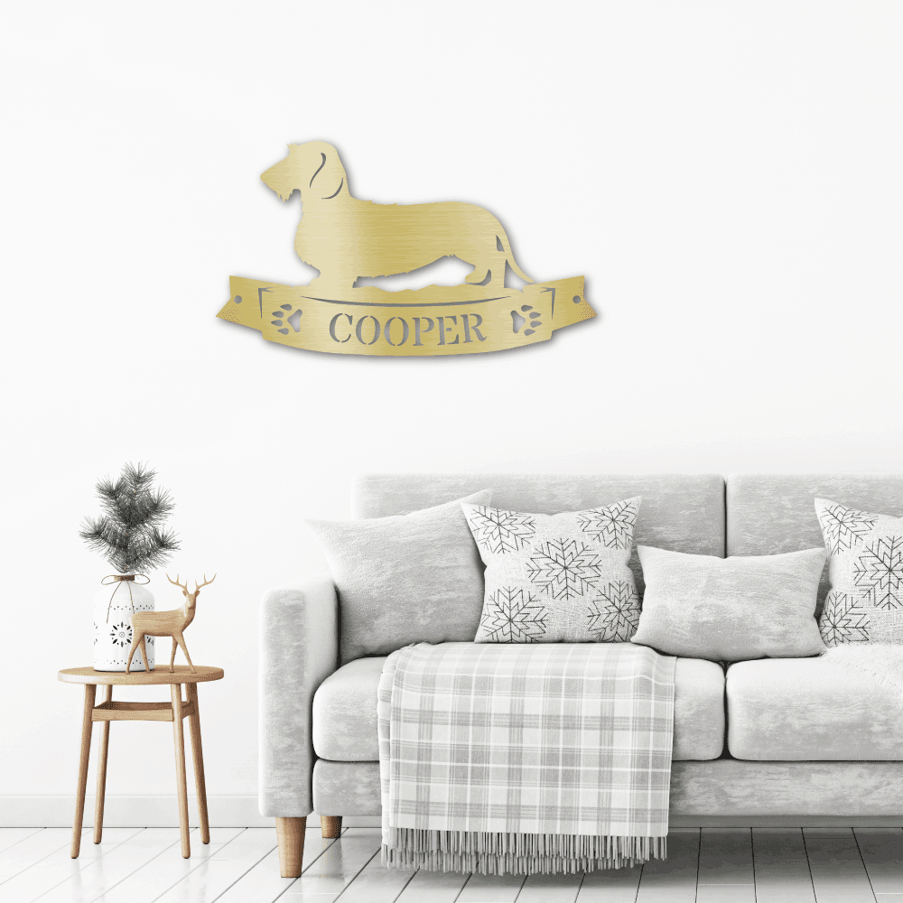 Dachshund Wirehaired Banner Custom Name Metal Art Wall Sign - Mallard Moon Gift Shop