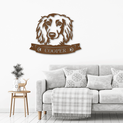 Dachshund Face Long-haired Custom Name Metal Art Wall Sign - Mallard Moon Gift Shop