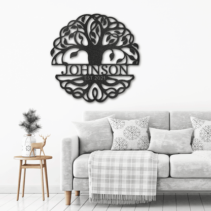 Fancy Tree of Life Monogram Personalized Metal Art Wall Sign - Mallard Moon Gift Shop