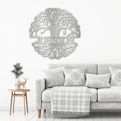 Fancy Tree of Life Monogram Personalized Metal Art Wall Sign - Mallard Moon Gift Shop