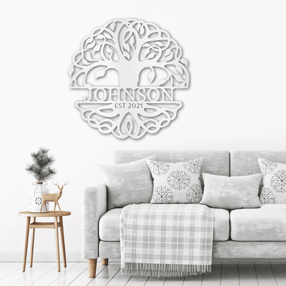 Fancy Tree of Life Monogram Personalized Metal Art Wall Sign - Mallard Moon Gift Shop