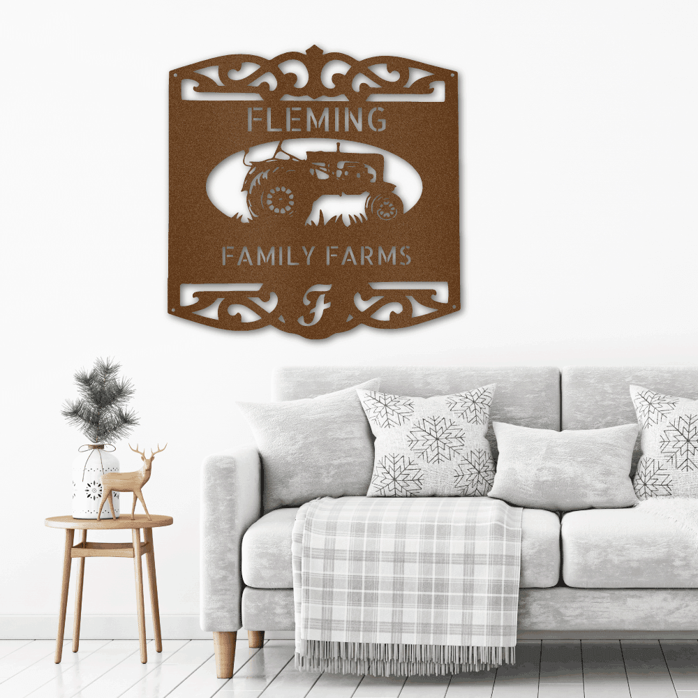 Farm Tractor Personalized Name and Initial Metal Art Wall Sign - Mallard Moon Gift Shop