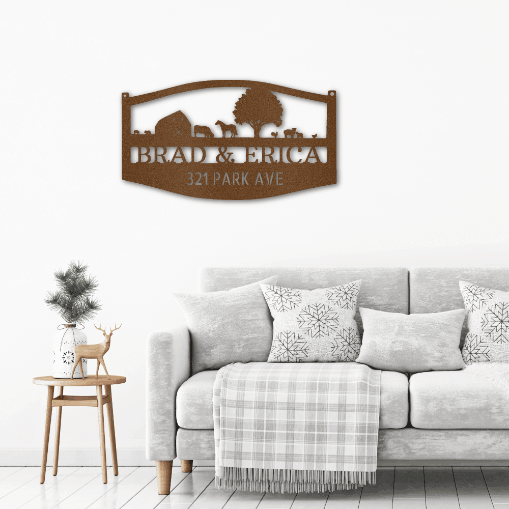 Farm Scene Custom Name Indoor Outdoor Monogram Steel Wall Sign - Mallard Moon Gift Shop