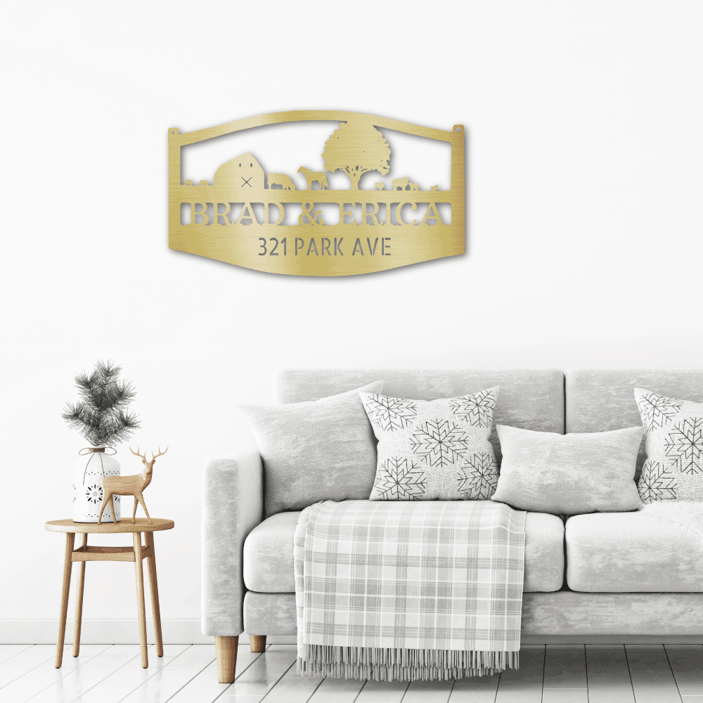 Farm Scene Custom Name Indoor Outdoor Monogram Steel Wall Sign - Mallard Moon Gift Shop