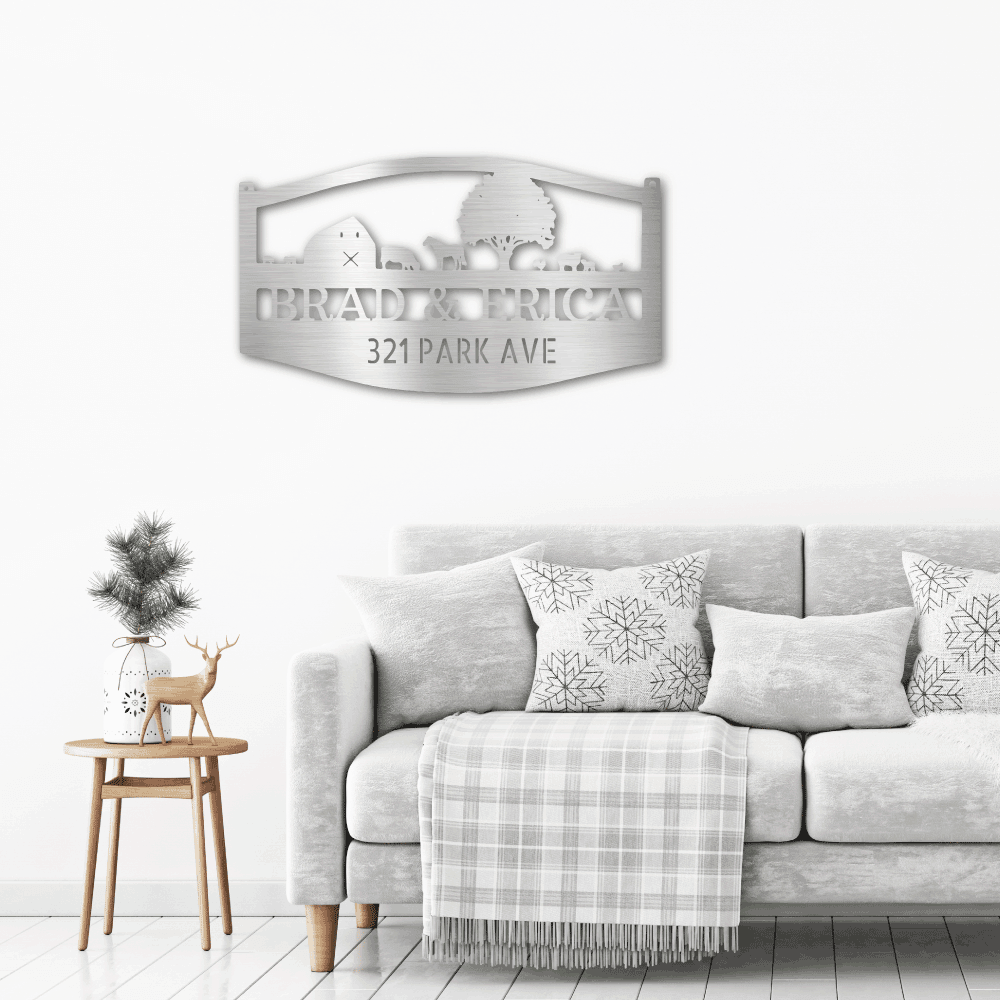 Farm Scene Custom Name Indoor Outdoor Monogram Steel Wall Sign - Mallard Moon Gift Shop