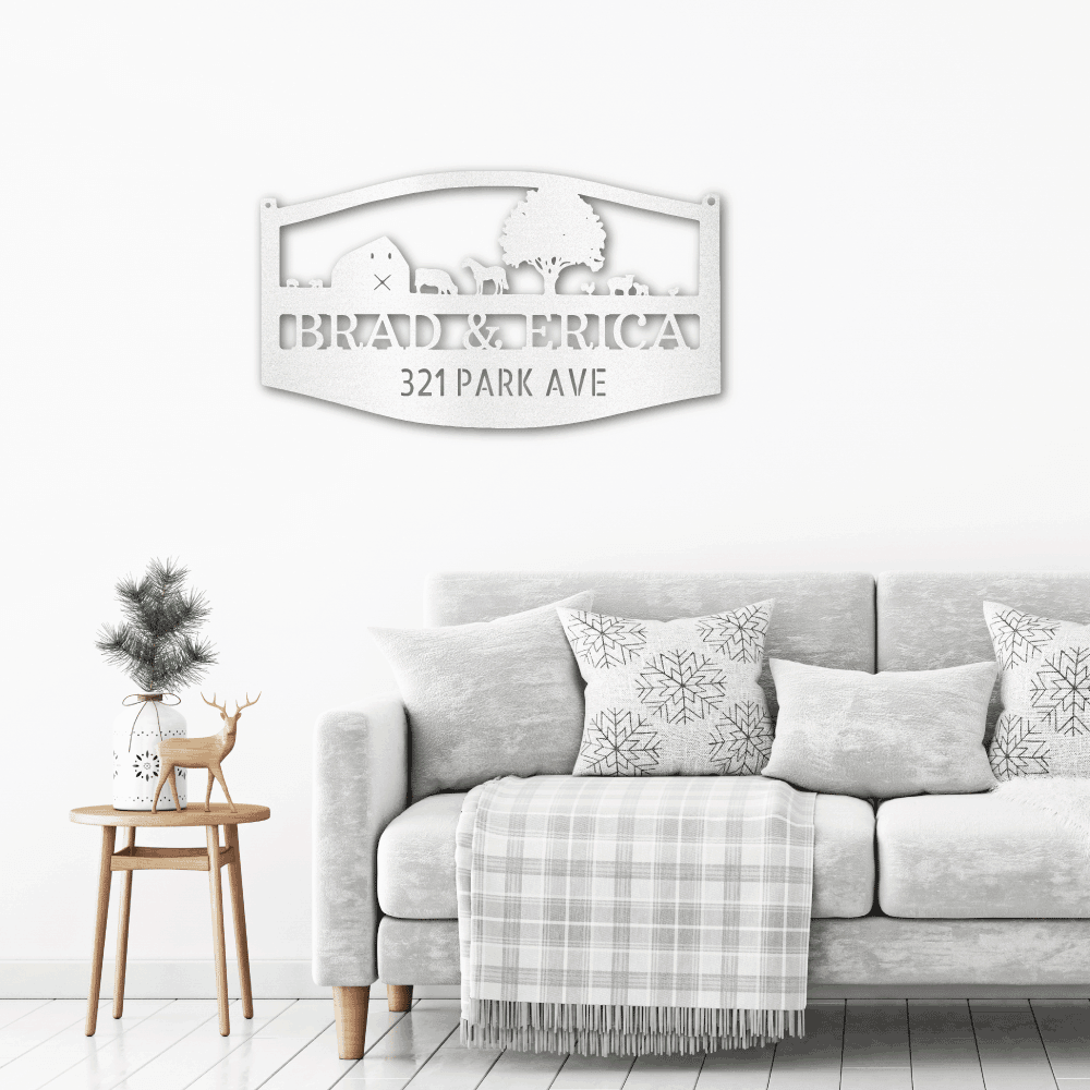 Farm Scene Custom Name Indoor Outdoor Monogram Steel Wall Sign - Mallard Moon Gift Shop