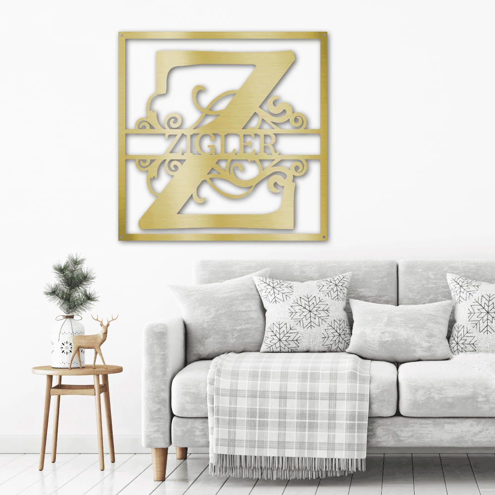 Personalized Split Square Custom Initial and Name Steel Wall Sign Metal Art - Mallard Moon Gift Shop
