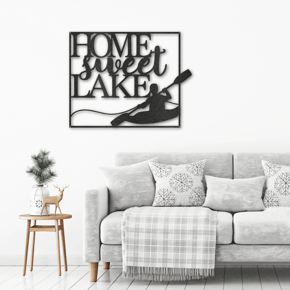 Kayaking Home Sweet Lake Indoor Outdoor Steel Wall Sign - Mallard Moon Gift Shop