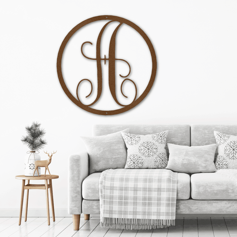 Fancy Initial Circle Custom Monogram Metal Wall Art - Mallard Moon Gift Shop