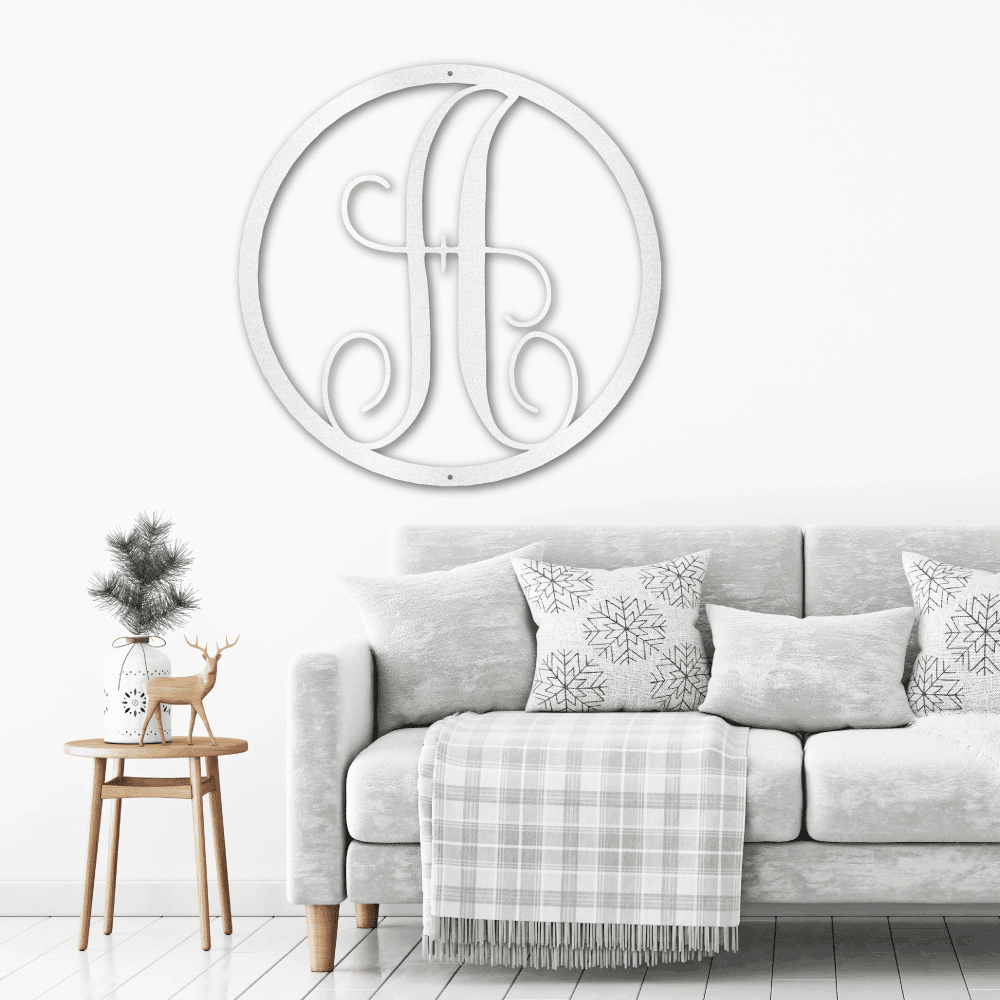 Fancy Initial Circle Custom Monogram Metal Wall Art - Mallard Moon Gift Shop