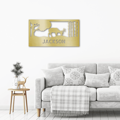 Grazing Deer Personalized Metal Art Wall Sign - Mallard Moon Gift Shop