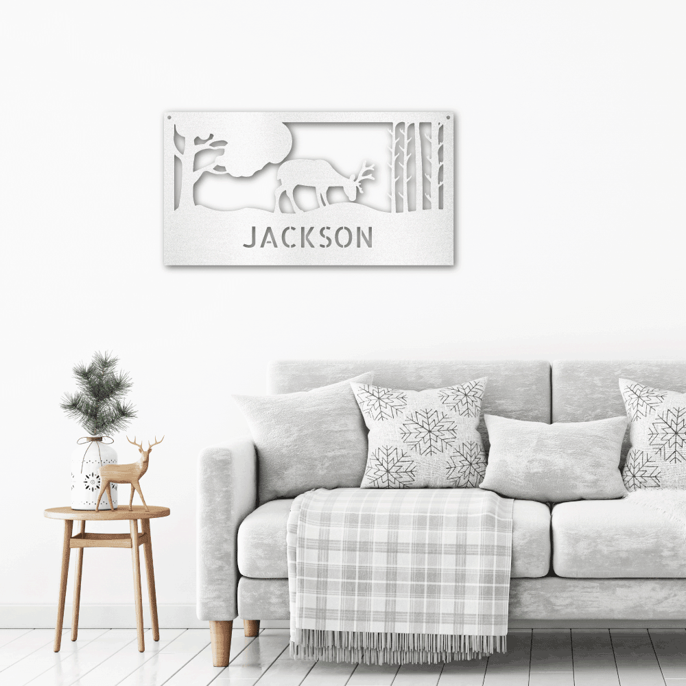 Grazing Deer Personalized Metal Art Wall Sign - Mallard Moon Gift Shop