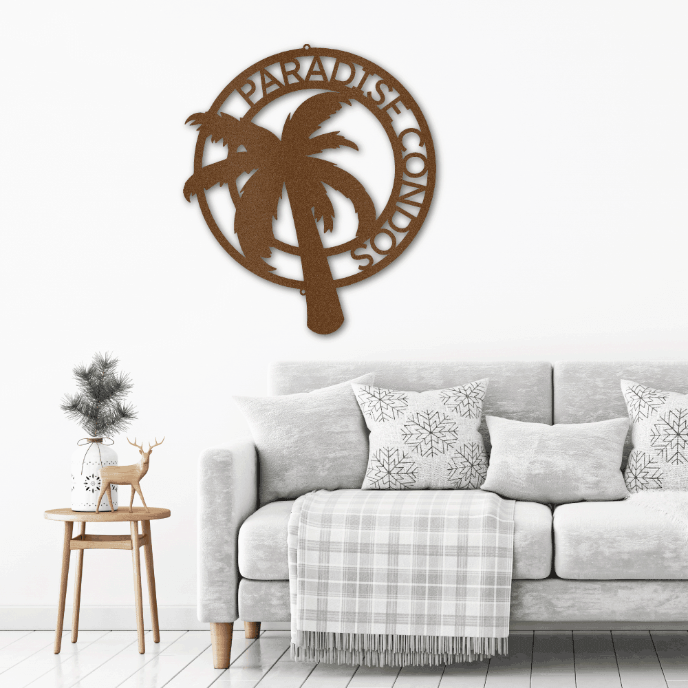 Palm Tree Custom Name Indoor Outdoor Metal Art Wall Sign - Mallard Moon Gift Shop