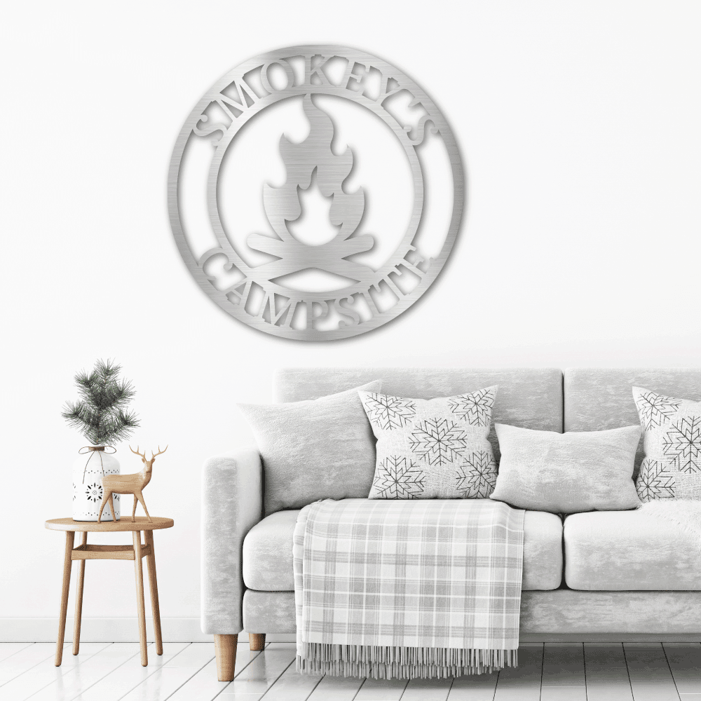 Campfire Custom Monogram Indoor Outdoor Steel Wall Sign Metal Art Home Décor - Mallard Moon Gift Shop