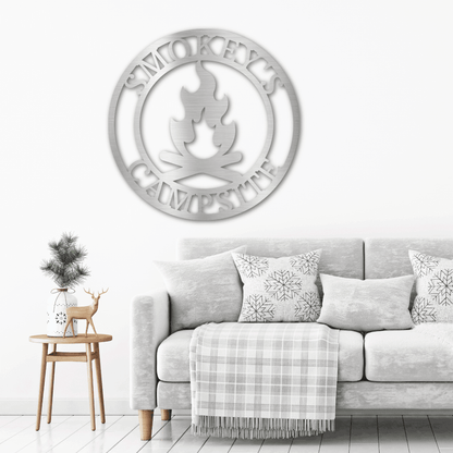 Campfire Custom Monogram Indoor Outdoor Steel Wall Sign Metal Art Home Décor - Mallard Moon Gift Shop