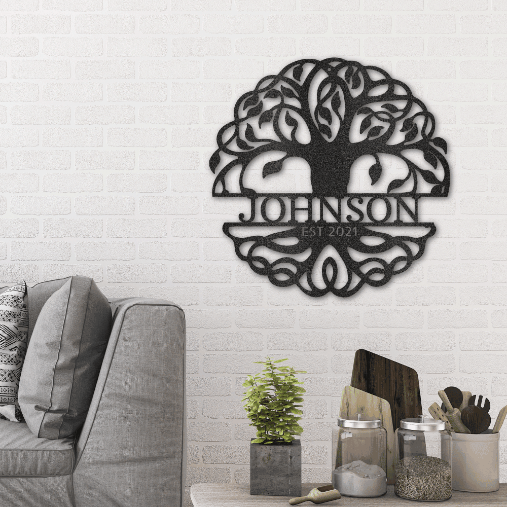 Fancy Tree of Life Monogram Personalized Metal Art Wall Sign - Mallard Moon Gift Shop
