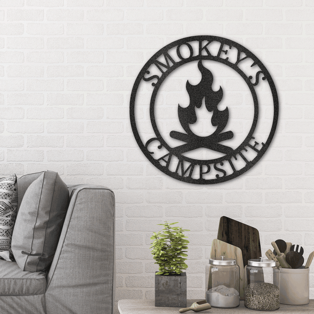 Campfire Custom Monogram Indoor Outdoor Steel Wall Sign Metal Art Home Décor - Mallard Moon Gift Shop