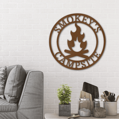 Campfire Custom Monogram Indoor Outdoor Steel Wall Sign Metal Art Home Décor - Mallard Moon Gift Shop