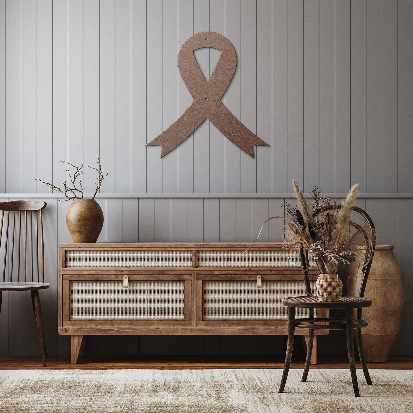 Cancer Awareness Ribbon Metal Wall Art Sign - Mallard Moon Gift Shop