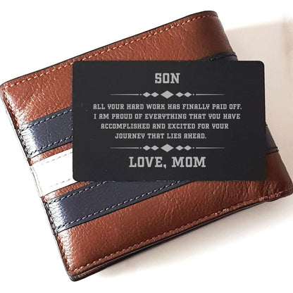 Son Personalized Black Wallet Insert Card - Mallard Moon Gift Shop