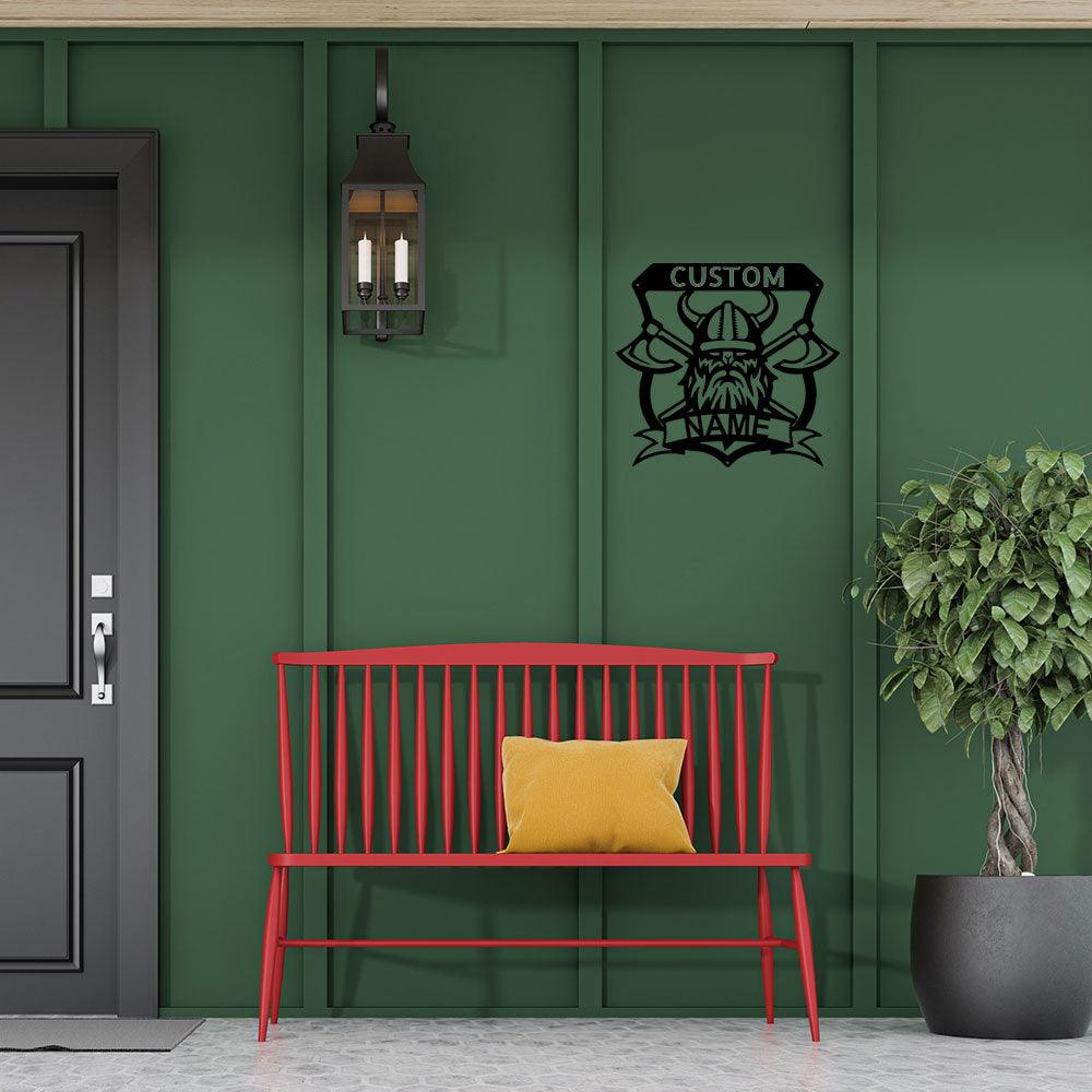 Viking Battle Axe Plaque Monogram Personalized Name Indoor Outdoor Steel Wall Sign Metal Art - Mallard Moon Gift Shop