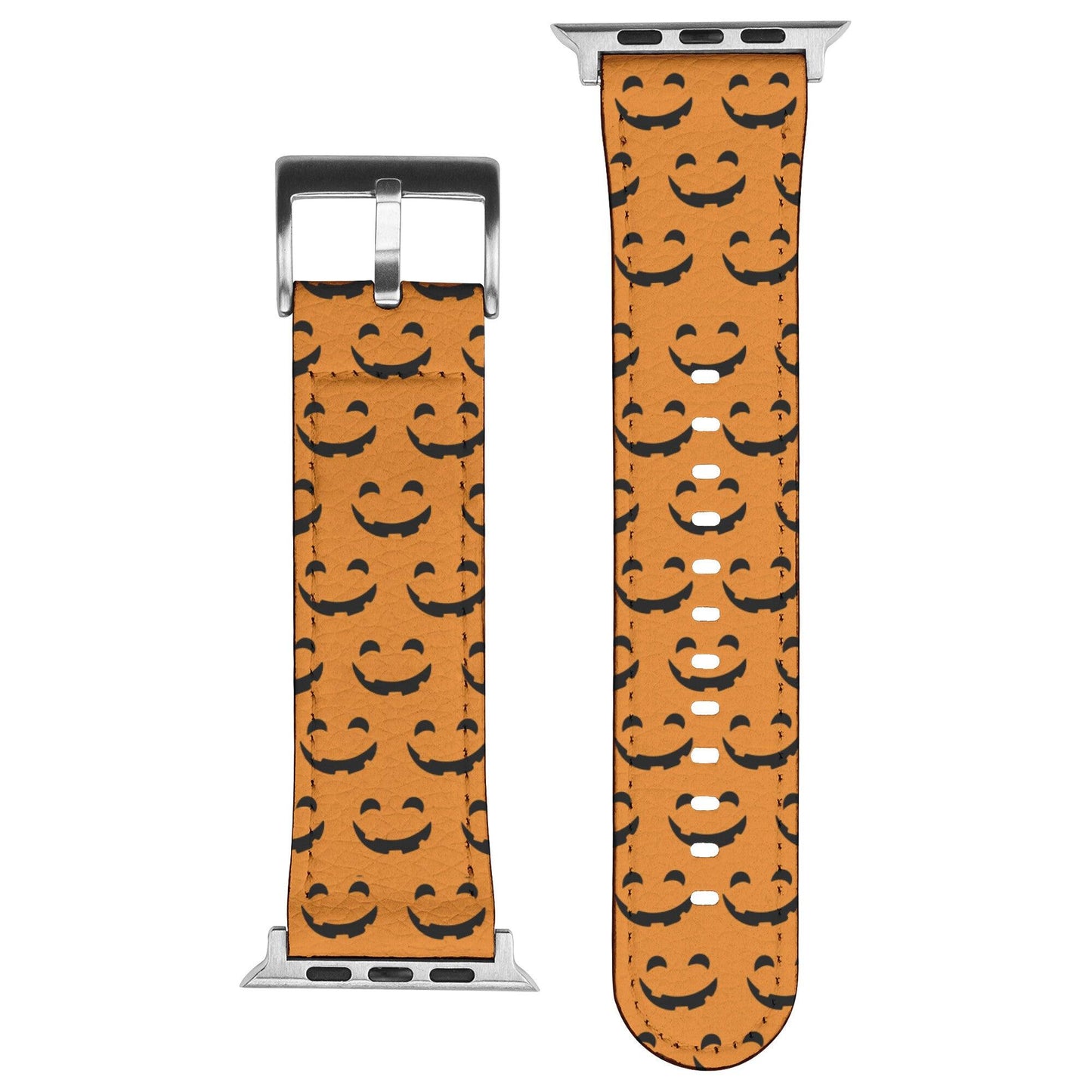 Halloween Jack-O-Lantern Leather Watch Band - Mallard Moon Gift Shop
