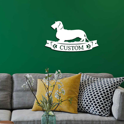 Dachshund Wirehaired Banner Custom Name Metal Art Wall Sign - Mallard Moon Gift Shop