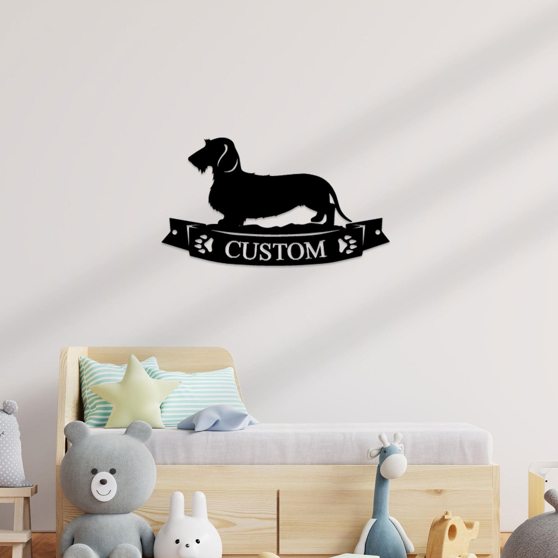 Dachshund Wirehaired Banner Custom Name Metal Art Wall Sign - Mallard Moon Gift Shop