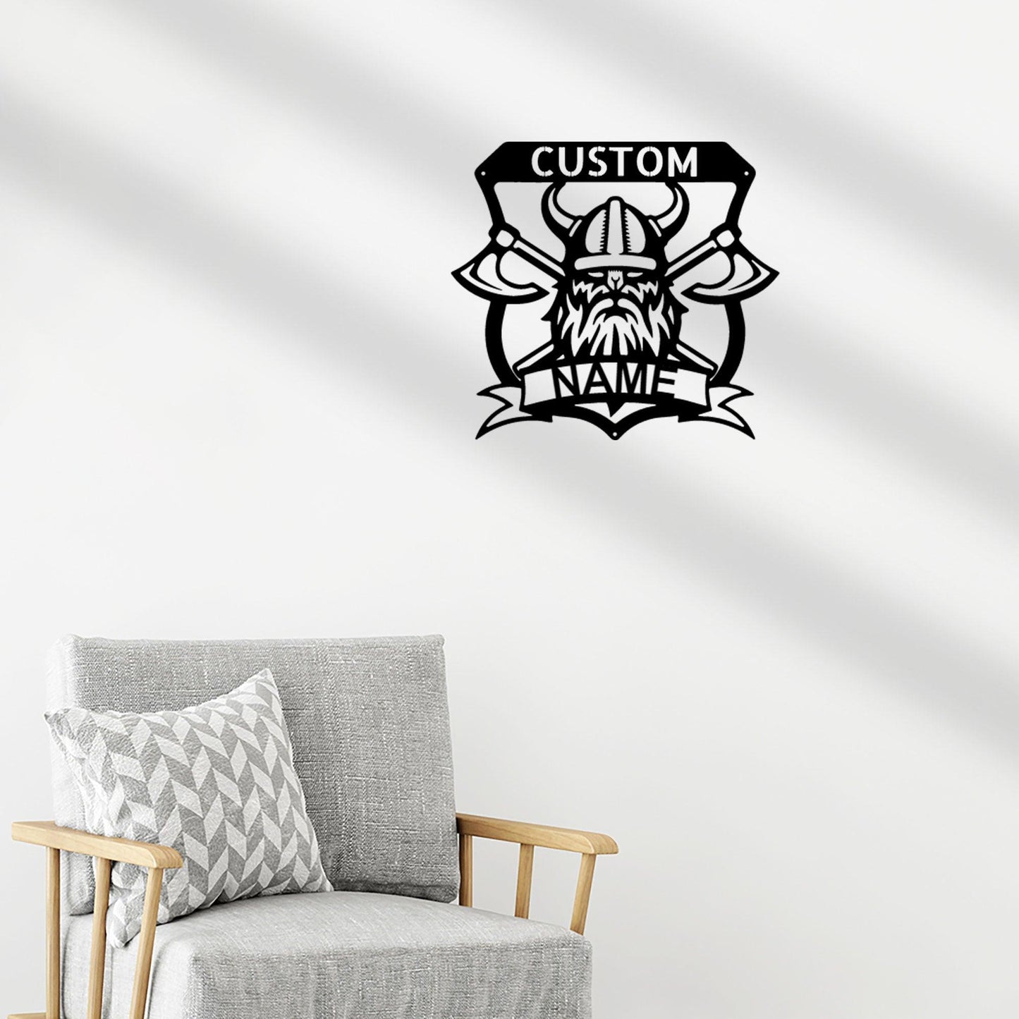 Viking Battle Axe Plaque Monogram Personalized Name Indoor Outdoor Steel Wall Sign Metal Art - Mallard Moon Gift Shop