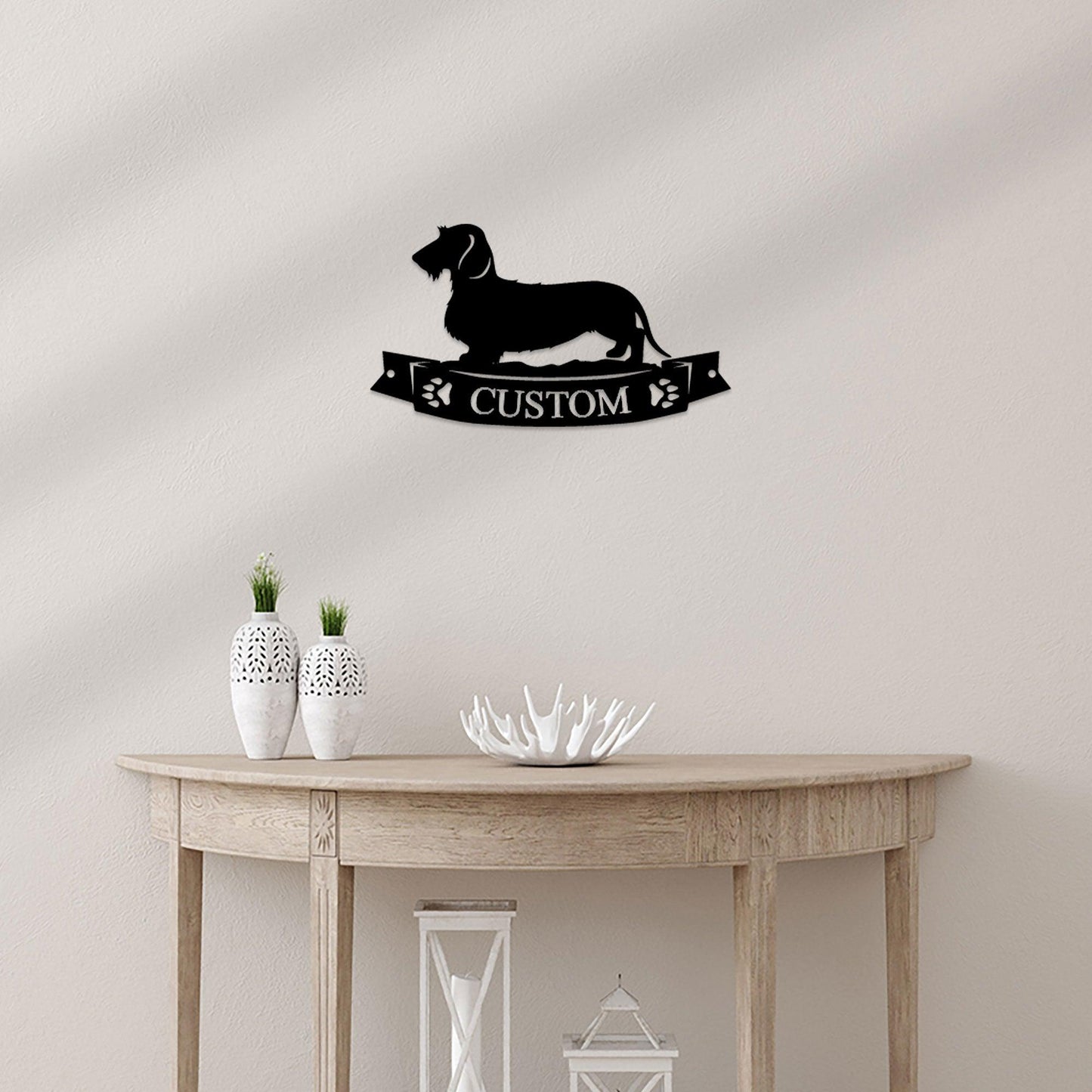 Dachshund Wirehaired Banner Custom Name Metal Art Wall Sign - Mallard Moon Gift Shop