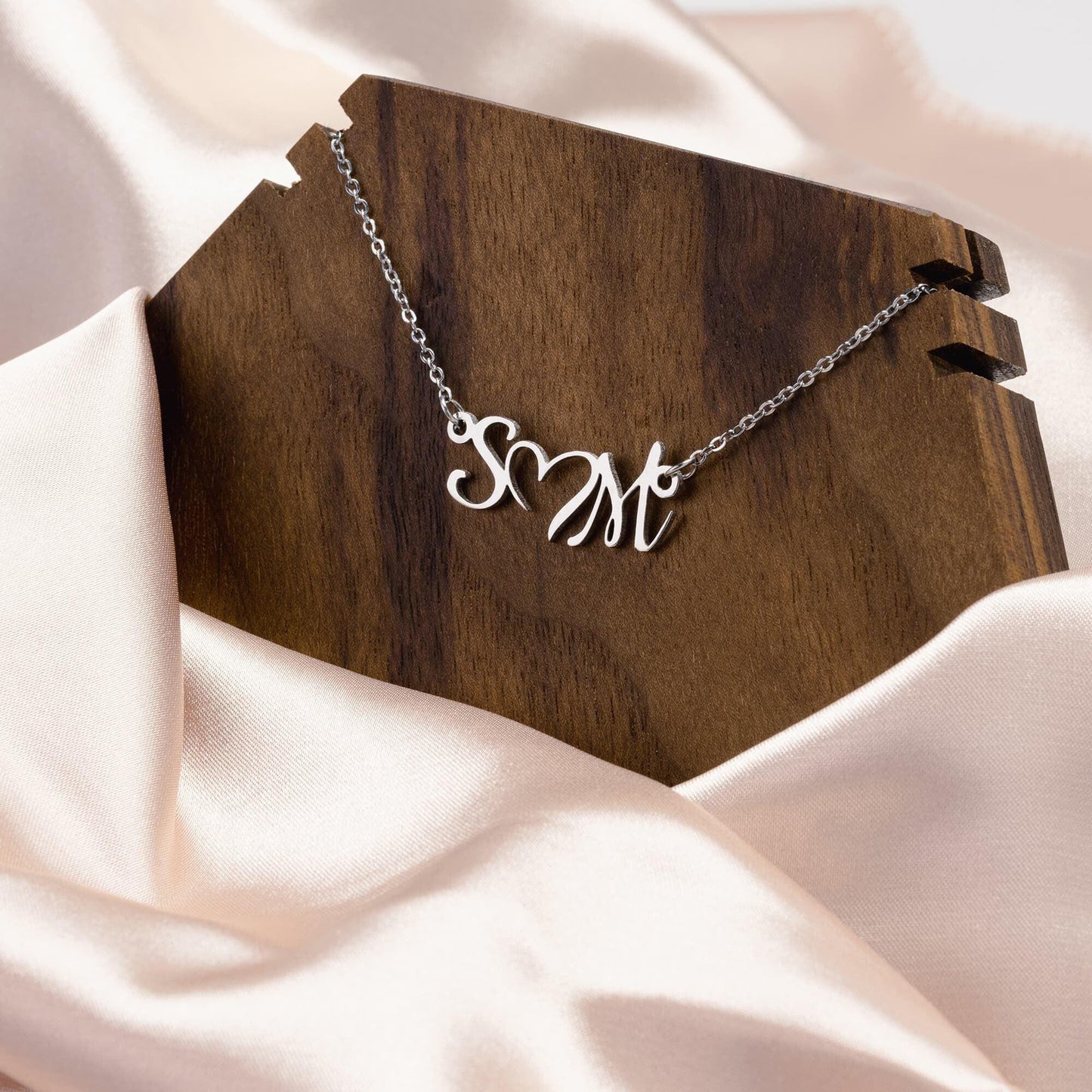 Personalized Double Initial Heart Necklace - Mallard Moon Gift Shop