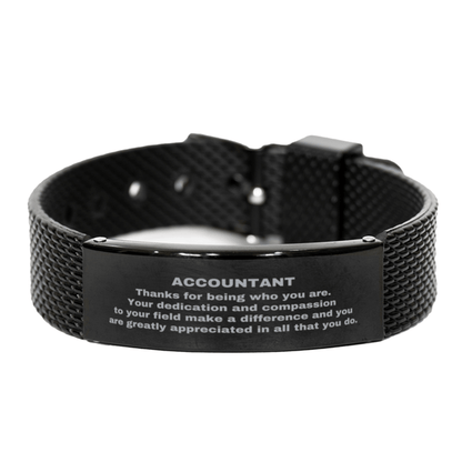 Accountant Black Shark Mesh Stainless Steel Engraved Bracelet - Thanks for being who you are - Birthday Christmas Jewelry Gifts Coworkers Colleague Boss - Mallard Moon Gift Shop