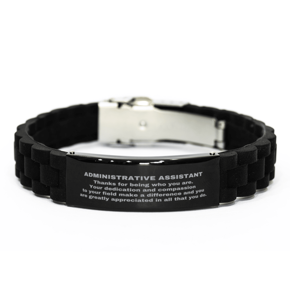 Administrative Assistant Black Glidelock Clasp Engraved Bracelet - Thanks for being who you are - Birthday Christmas Jewelry Gifts Coworkers Colleague Boss - Mallard Moon Gift Shop