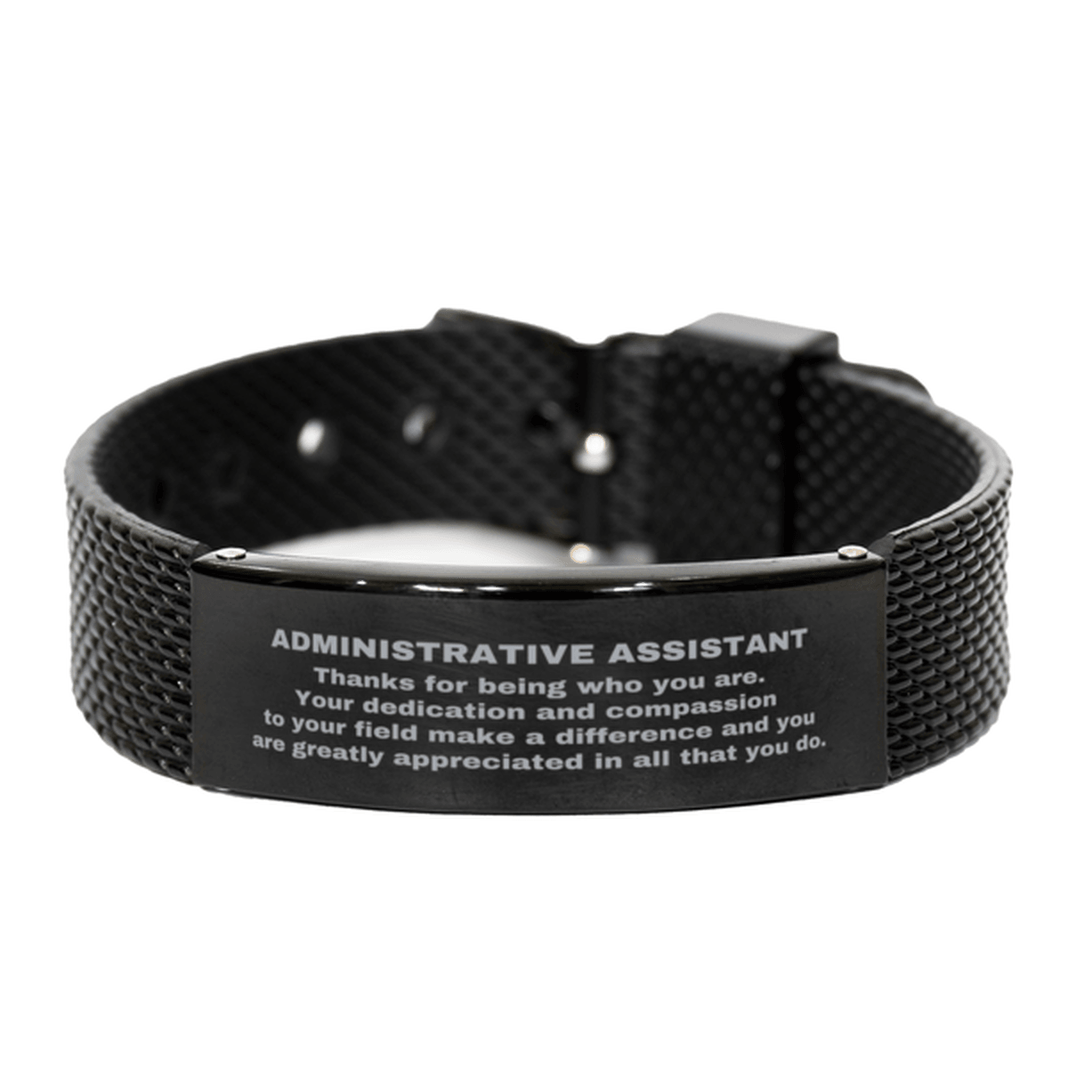 Administrative Assistant Black Shark Mesh Stainless Steel Engraved Bracelet - Thanks for being who you are - Birthday Christmas Jewelry Gifts Coworkers Colleague Boss - Mallard Moon Gift Shop