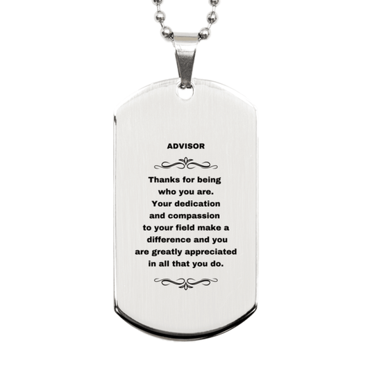 Advisor Silver Dog Tag Engraved Necklace - Thanks for being who you are - Birthday Christmas Jewelry Gifts Coworkers Colleague Boss - Mallard Moon Gift Shop
