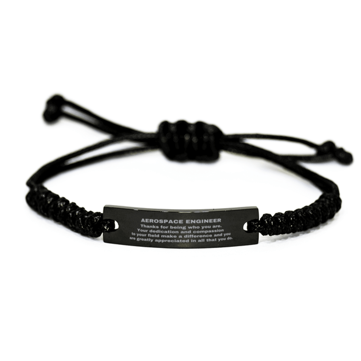 Aerospace Engineer Black Braided Leather Rope Engraved Bracelet - Thanks for being who you are - Birthday Christmas Jewelry Gifts Coworkers Colleague Boss - Mallard Moon Gift Shop