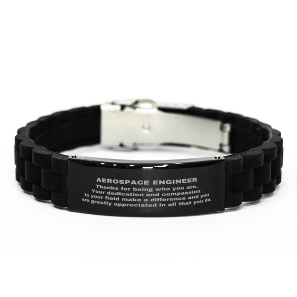 Aerospace Engineer Black Glidelock Clasp Engraved Bracelet - Thanks for being who you are - Birthday Christmas Jewelry Gifts Coworkers Colleague Boss - Mallard Moon Gift Shop