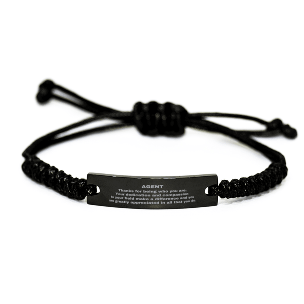 Agent Black Braided Leather Rope Engraved Bracelet - Thanks for being who you are - Birthday Christmas Jewelry Gifts Coworkers Colleague Boss - Mallard Moon Gift Shop