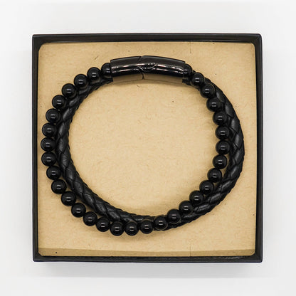 Agent Black Braided Stone Leather Bracelet - Thanks for being who you are - Birthday Christmas Jewelry Gifts Coworkers Colleague Boss - Mallard Moon Gift Shop