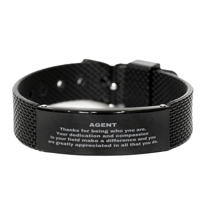 Agent Black Shark Mesh Stainless Steel Engraved Bracelet - Thanks for being who you are - Birthday Christmas Jewelry Gifts Coworkers Colleague Boss - Mallard Moon Gift Shop