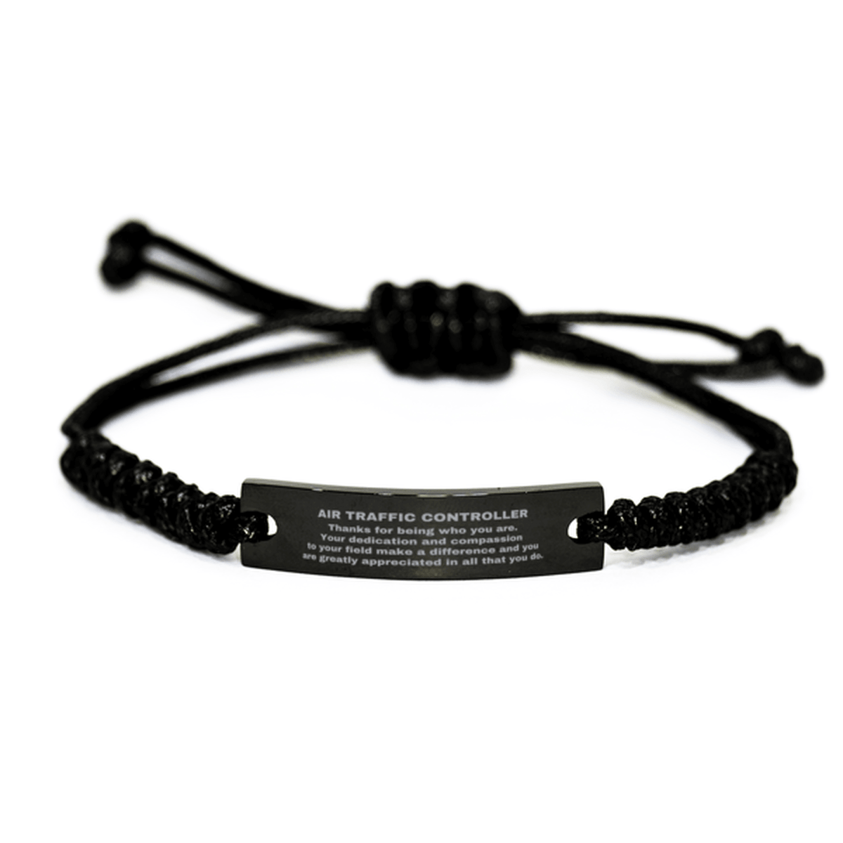 Air Traffic Controller Black Braided Leather Rope Engraved Bracelet - Thanks for being who you are - Birthday Christmas Jewelry Gifts Coworkers Colleague Boss - Mallard Moon Gift Shop