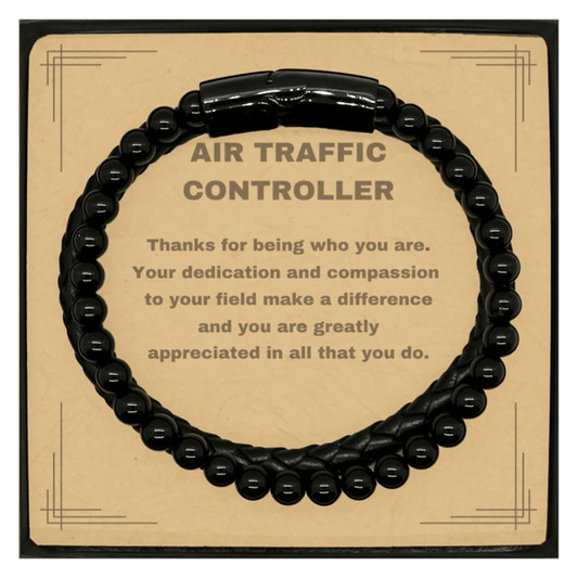 Air Traffic Controller Black Braided Stone Leather Bracelet - Thanks for being who you are - Birthday Christmas Jewelry Gifts Coworkers Colleague Boss - Mallard Moon Gift Shop