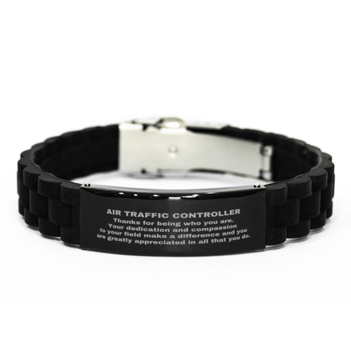 Air Traffic Controller Black Glidelock Clasp Engraved Bracelet - Thanks for being who you are - Birthday Christmas Jewelry Gifts Coworkers Colleague Boss - Mallard Moon Gift Shop