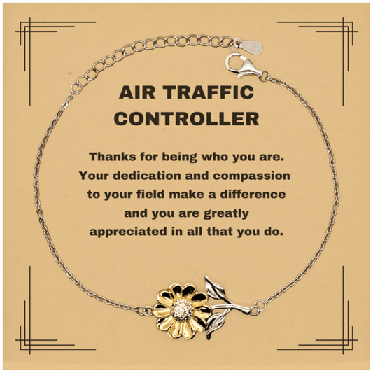 Air Traffic Controller Sunflower Bracelet - Thanks for being who you are - Birthday Christmas Jewelry Gifts Coworkers Colleague Boss - Mallard Moon Gift Shop