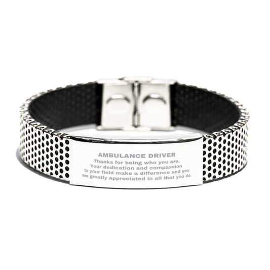 Ambulance Driver Silver Shark Mesh Stainless Steel Engraved Bracelet - Thanks for being who you are - Birthday Christmas Jewelry Gifts Coworkers Colleague Boss - Mallard Moon Gift Shop