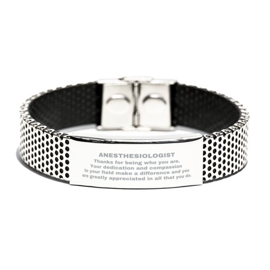 Anesthesiologist Silver Shark Mesh Stainless Steel Engraved Bracelet - Thanks for being who you are - Birthday Christmas Jewelry Gifts Coworkers Colleague Boss - Mallard Moon Gift Shop