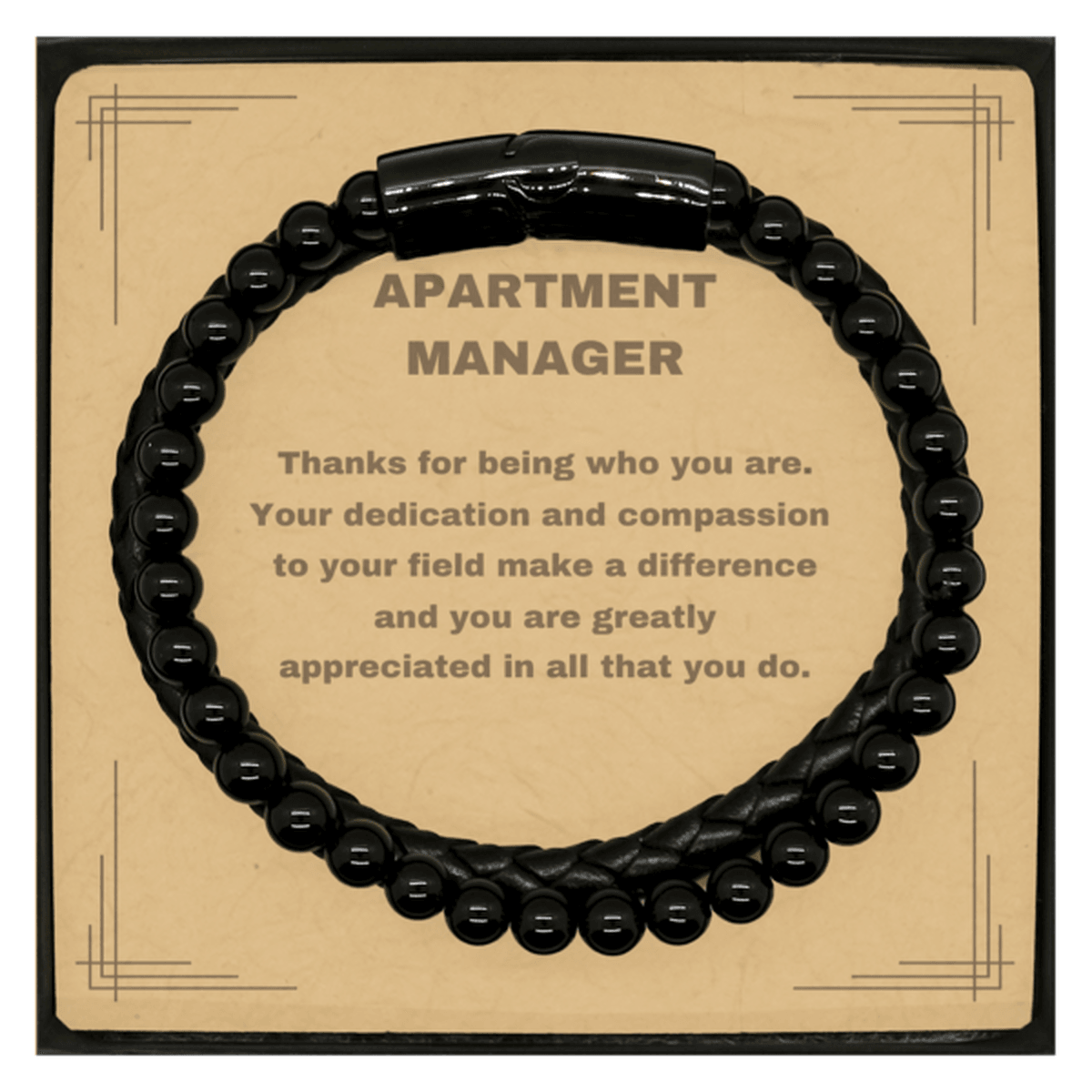 Apartment Manager Black Braided Stone Leather Bracelet - Thanks for being who you are - Birthday Christmas Jewelry Gifts Coworkers Colleague Boss - Mallard Moon Gift Shop