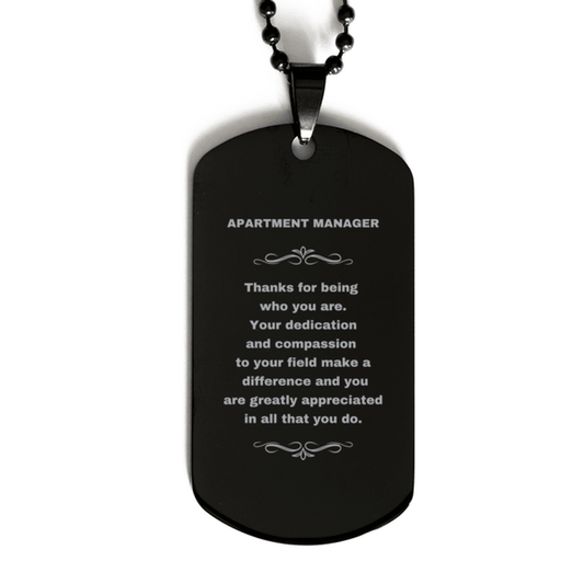 Apartment Manager Black Dog Tag Engraved Necklace - Thanks for being who you are - Birthday Christmas Jewelry Gifts Coworkers Colleague Boss - Mallard Moon Gift Shop