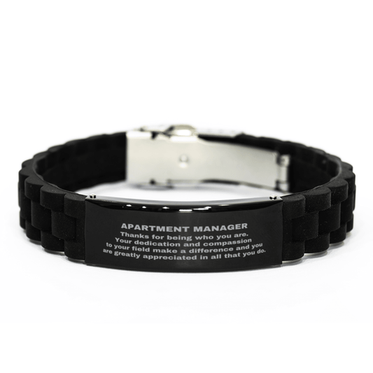 Apartment Manager Black Glidelock Clasp Engraved Bracelet - Thanks for being who you are - Birthday Christmas Jewelry Gifts Coworkers Colleague Boss - Mallard Moon Gift Shop